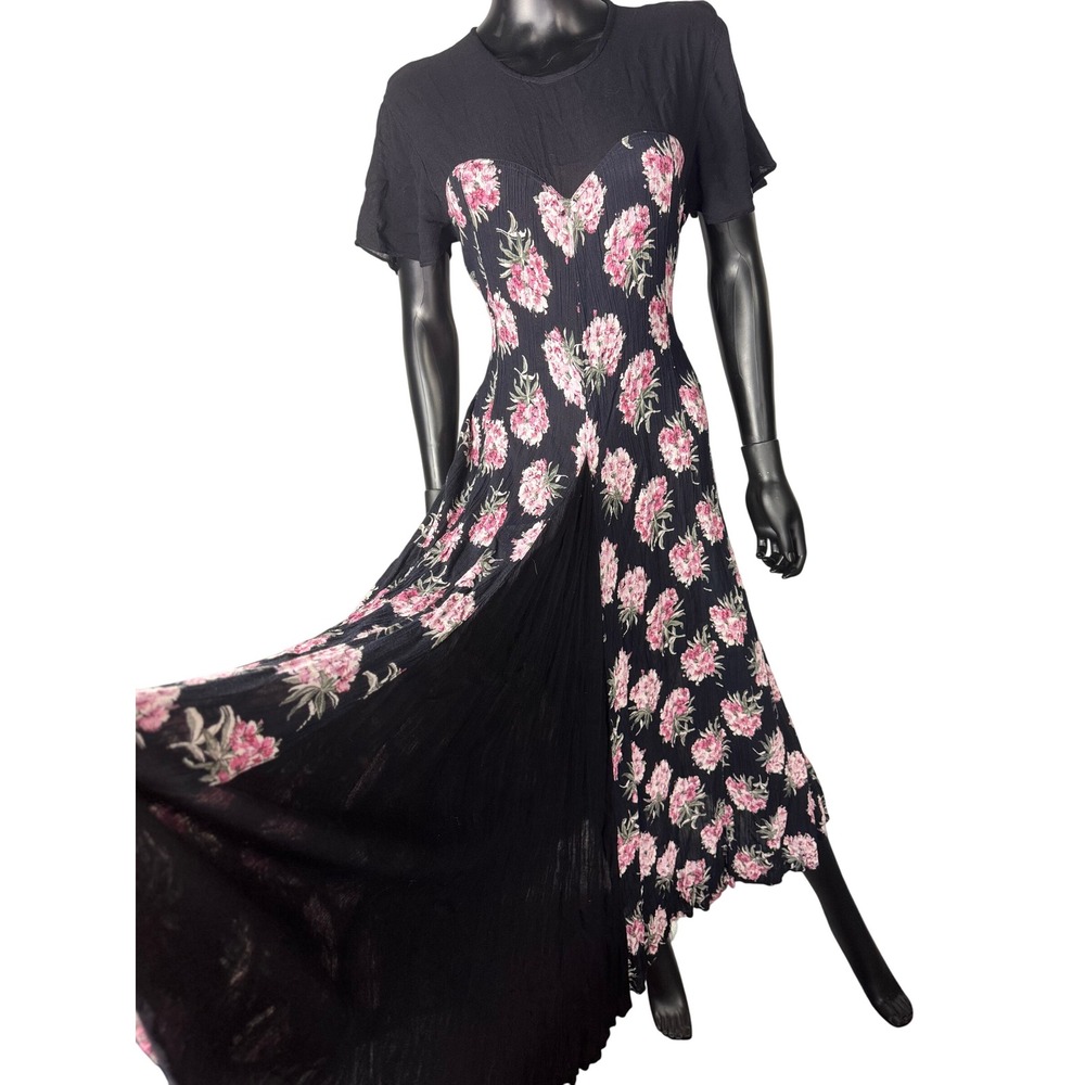 Starina Black Floral Maxi Vintage Dress - Picture 2 of 16